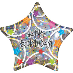 Star Shaped Holographic Happy Birthday Foil Balloon - 18 Inch