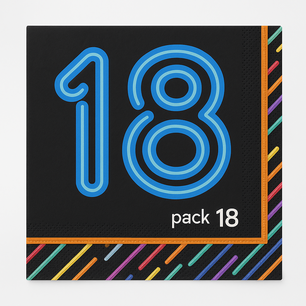 Neon 18th Birthday Beverage Napkins ‚Äì Pack of 18