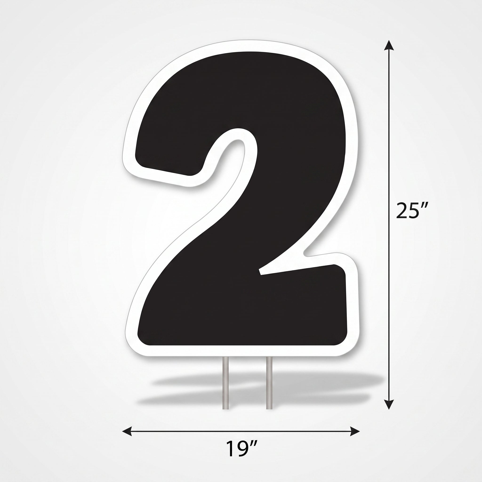 Bold Black Number 2 Yard Sign with Stakes - 24-Inch
