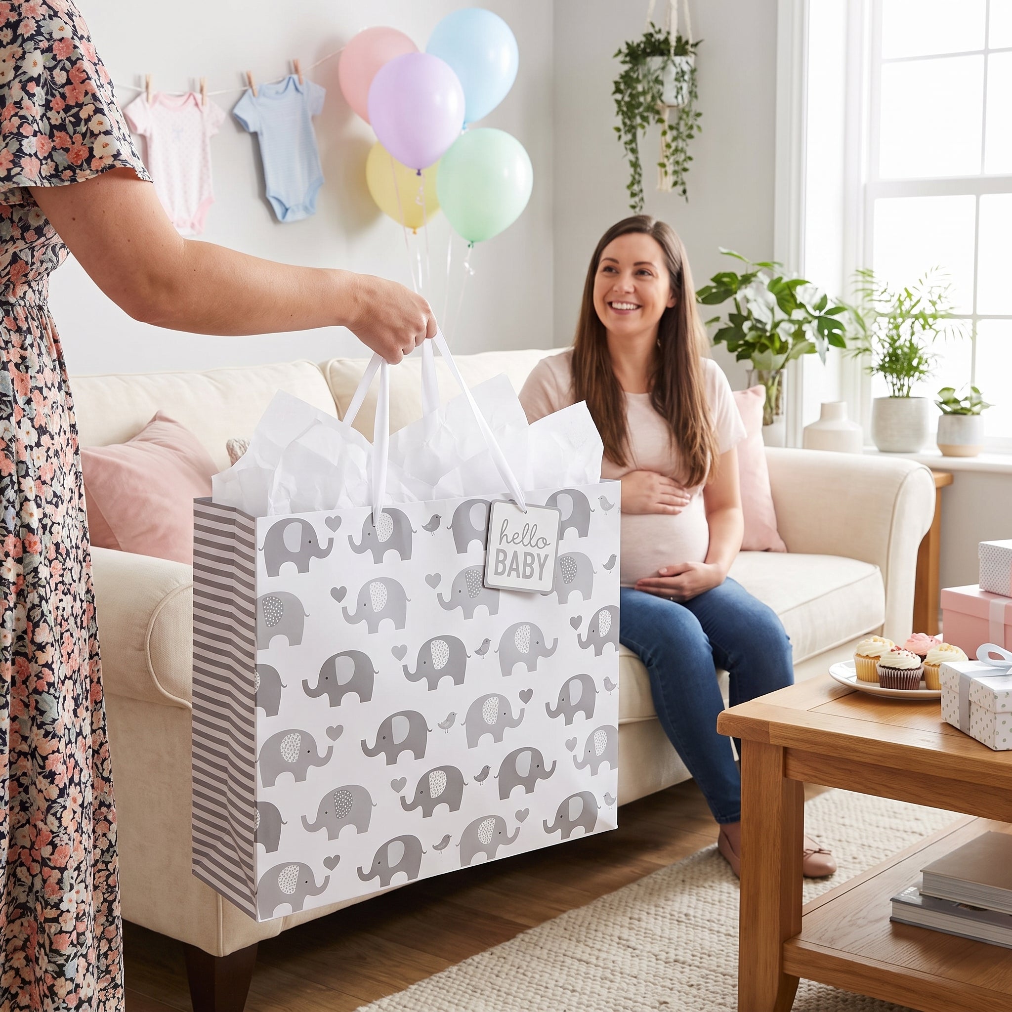 Large Gender Neutral Elephant Gift Bag with Tissue Paper