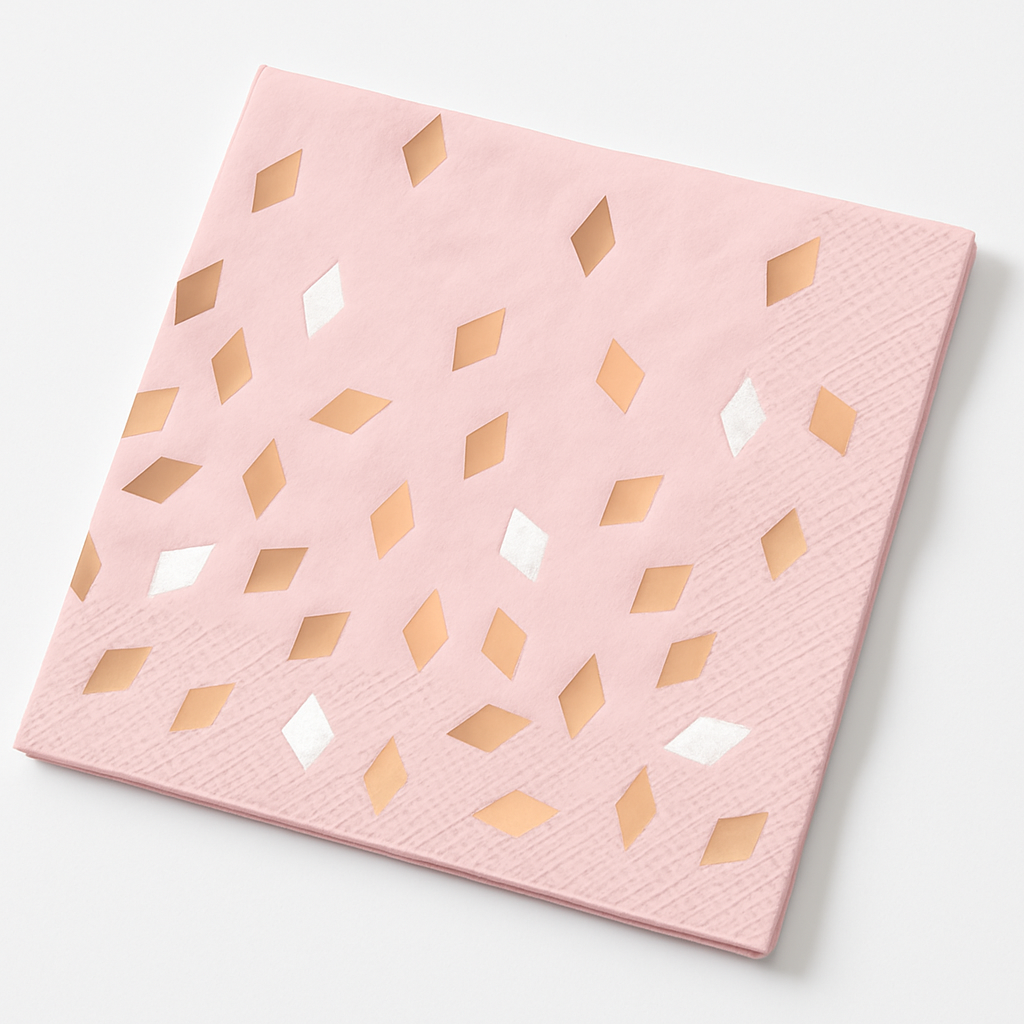 Blush Birthday Lunch Napkins with Rose Gold Confetti - 16 Pack