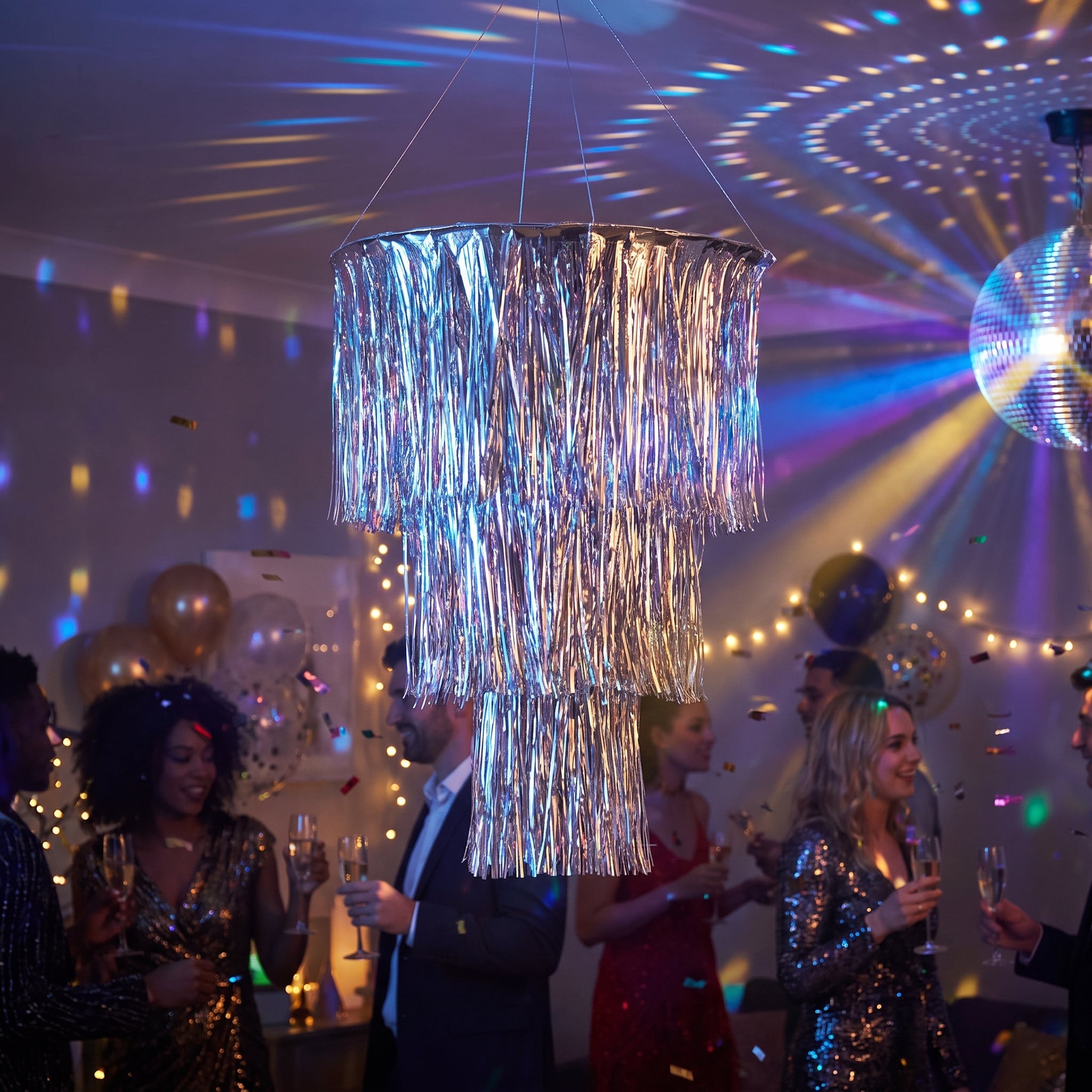 Silver Tinsel Disco Hanging Decoration