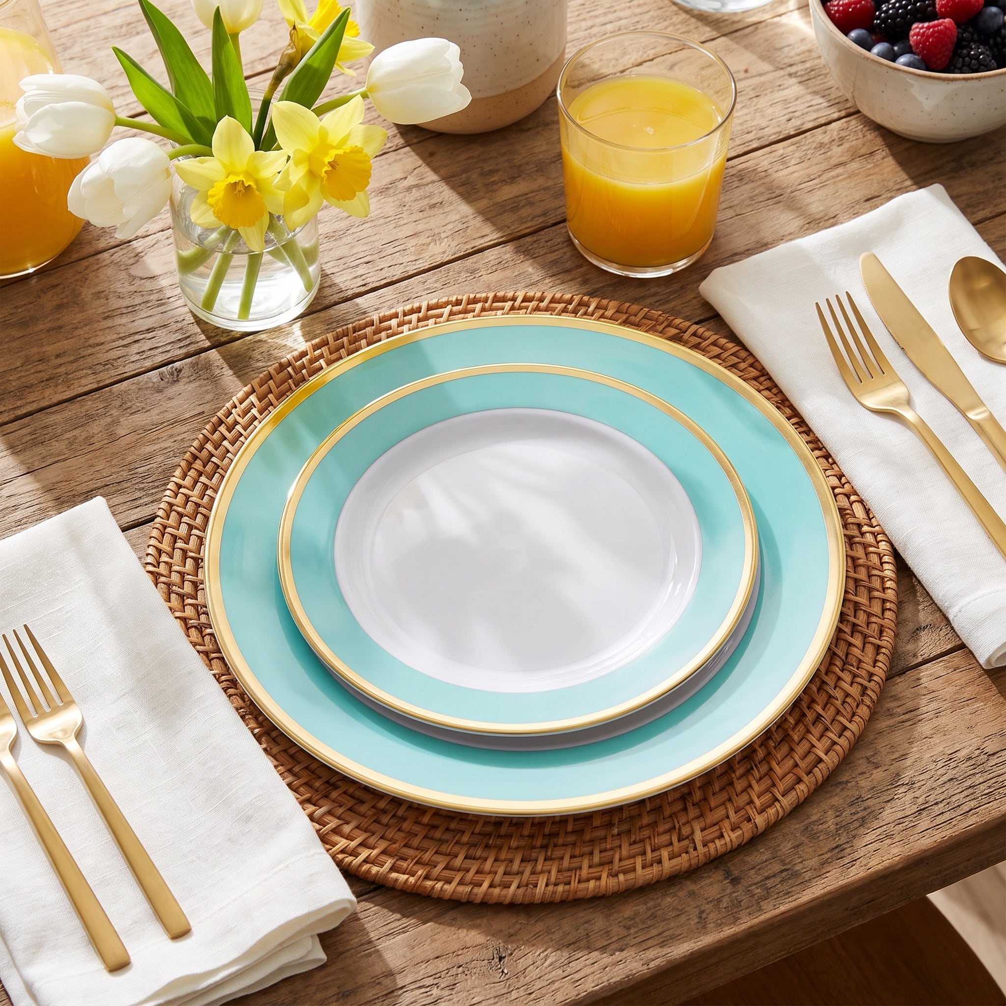 Robin's Egg Blue Premium Plastic Plates with Gold Rim