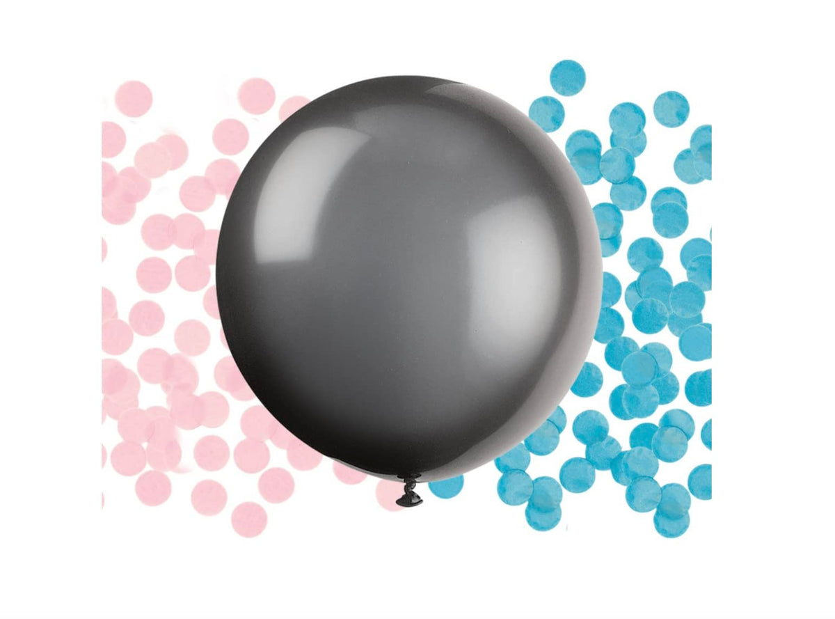 24 In. Latex Black Gender Reveal With Pink Confetti Balloon | 1 Count