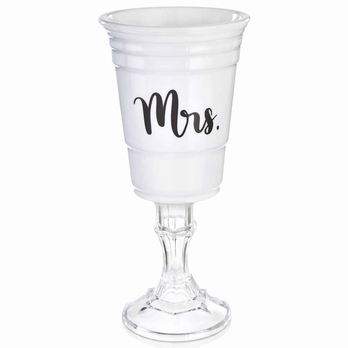 "Mrs." White Party Cup with Stand, 15oz - Fun Wedding Drinkware
