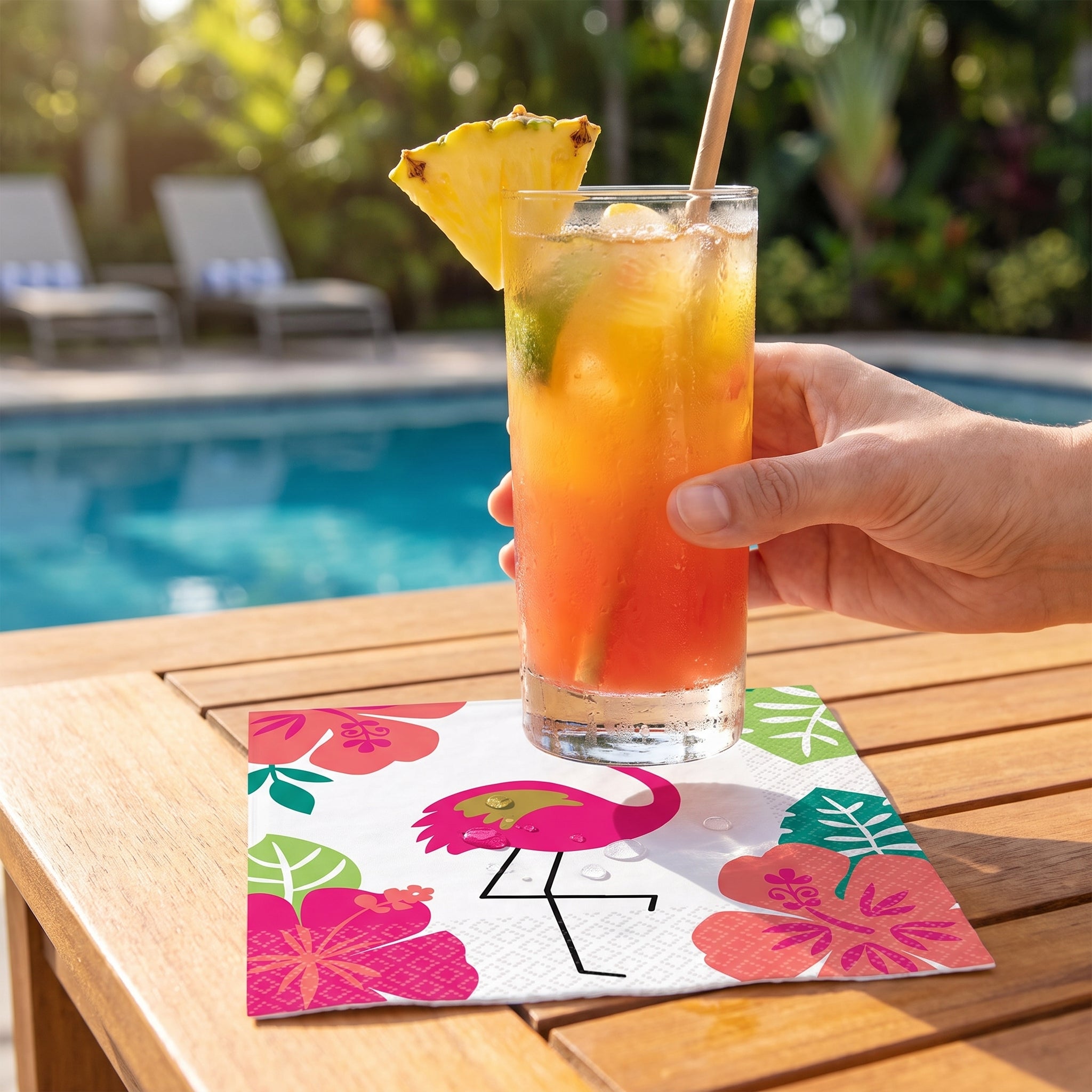 Aloha Flamingo Tropical Beverage Napkins, 16-Pack, 2-Ply - 5 In. X 5 In.