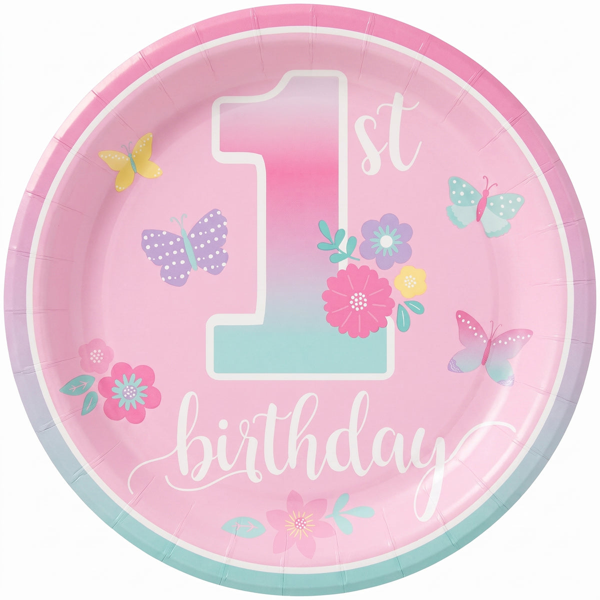 Butterfly Garden 1st Birthday Paper Plates - 6.75"