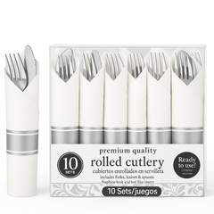 Premium Silver Cutlery Set with Printed Guest Towel Napkin
