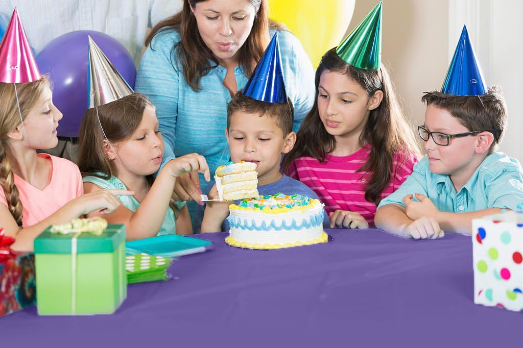 Purple Plastic Table Covers | 12 Pack