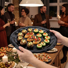 Black Scalloped Round Plastic Serving Tray - 12 In.