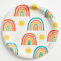 Retro Rainbow 7" Round Paper Dessert Plates - 8 Pack