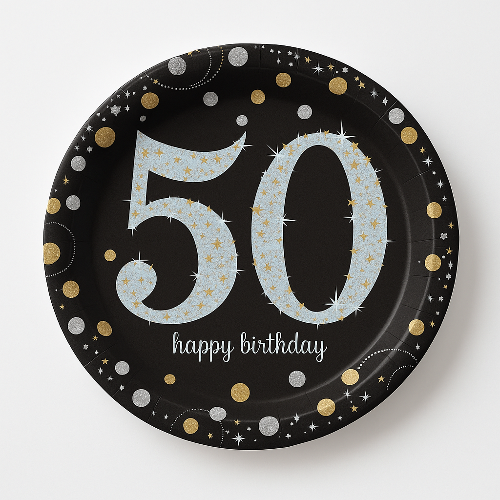 Sparkling Celebration Prismatic 50th Birthday Dessert Plates, 7-Inch, 8-Pack