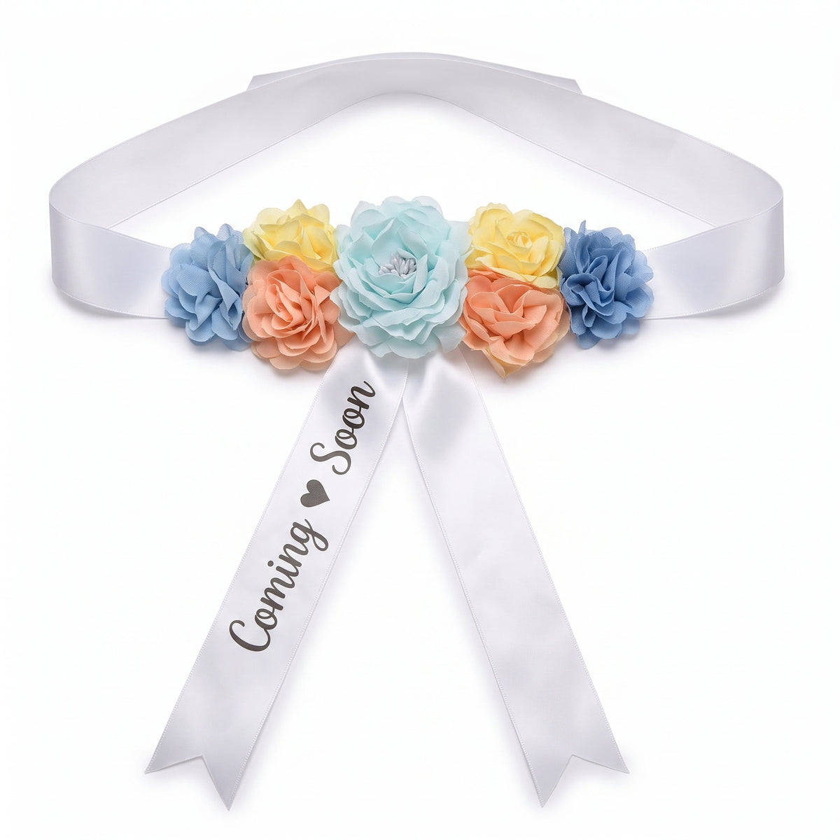 "Coming Soon" Pastel Floral Baby Shower Bump Sash