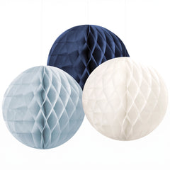 Elegant Blue Honeycomb Paper Decorations - 10" (3 Pack)
