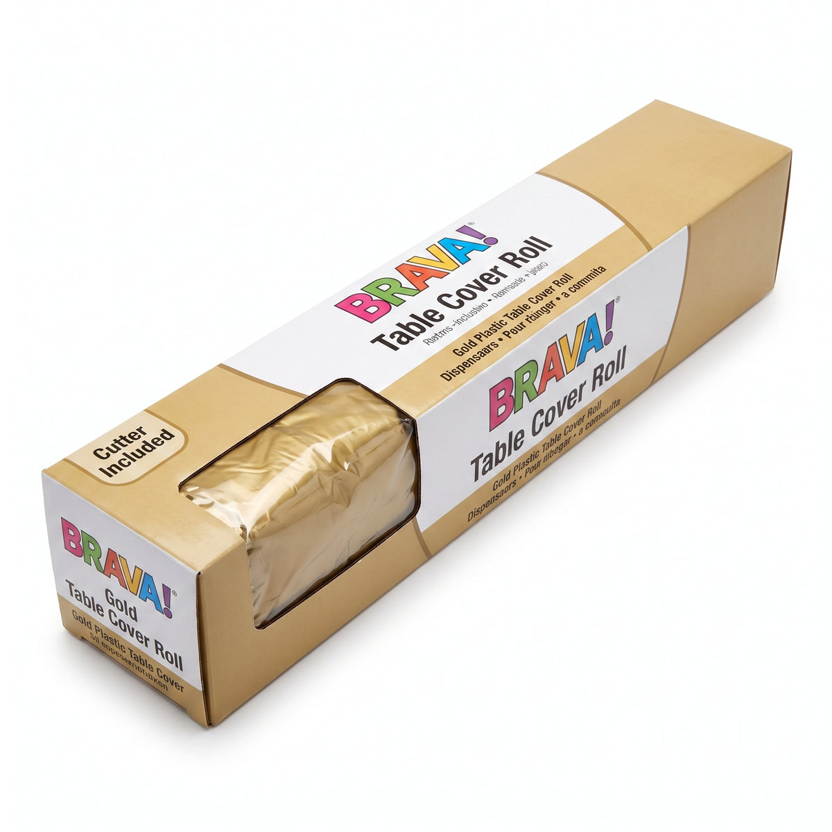 Gold Plastic Table Cover Roll with Cutter - 54 x 126 ft