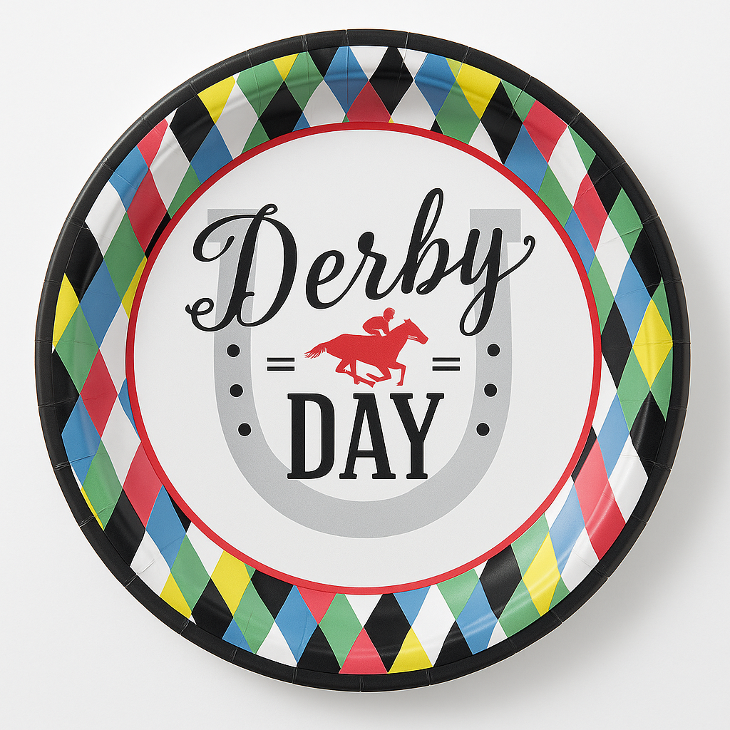 9" Round Derby Day Paper Plates - Printed Design