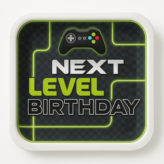 Level Up "Next Level Birthday" Square Gaming Party Plates, 9-Inch, 8-Pack