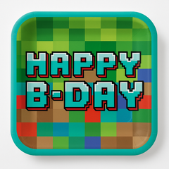 Pixel Party "Happy B-Day" 9-Inch Square Paper Plates (8-Pack)