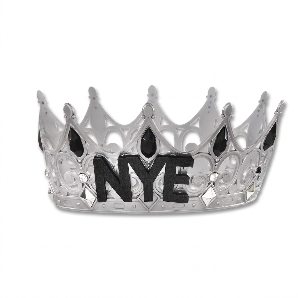 Silver "NYE" Royal Jeweled Crown Tiara for New Year's Eve