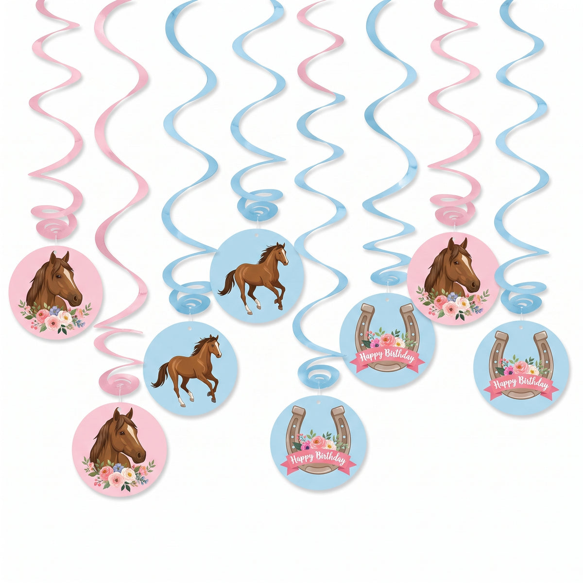 Saddle Up Western Birthday Swirl Decorations - Pink & Blue, 12-Pack