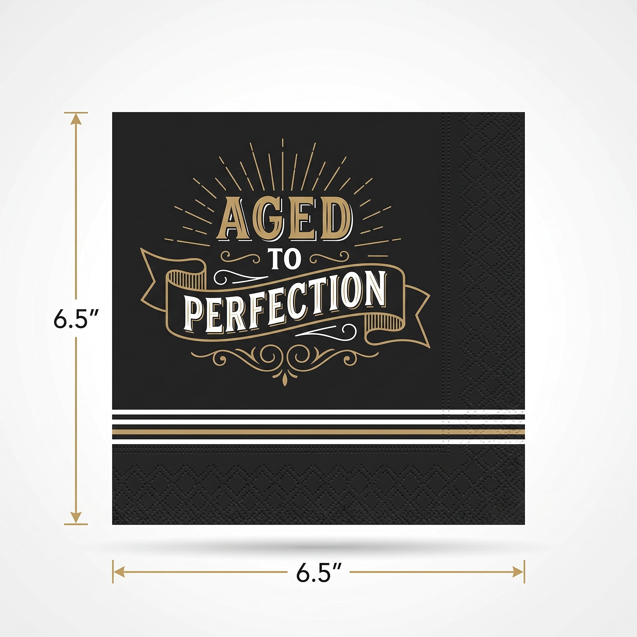"Aged to Perfection" Birthday Lunch Napkins - 6.5 In. x 6.5 In. - Black & Gold, 16-Pack