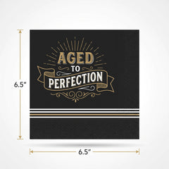 "Aged to Perfection" Birthday Lunch Napkins - 6.5 In. x 6.5 In. - Black & Gold, 16-Pack