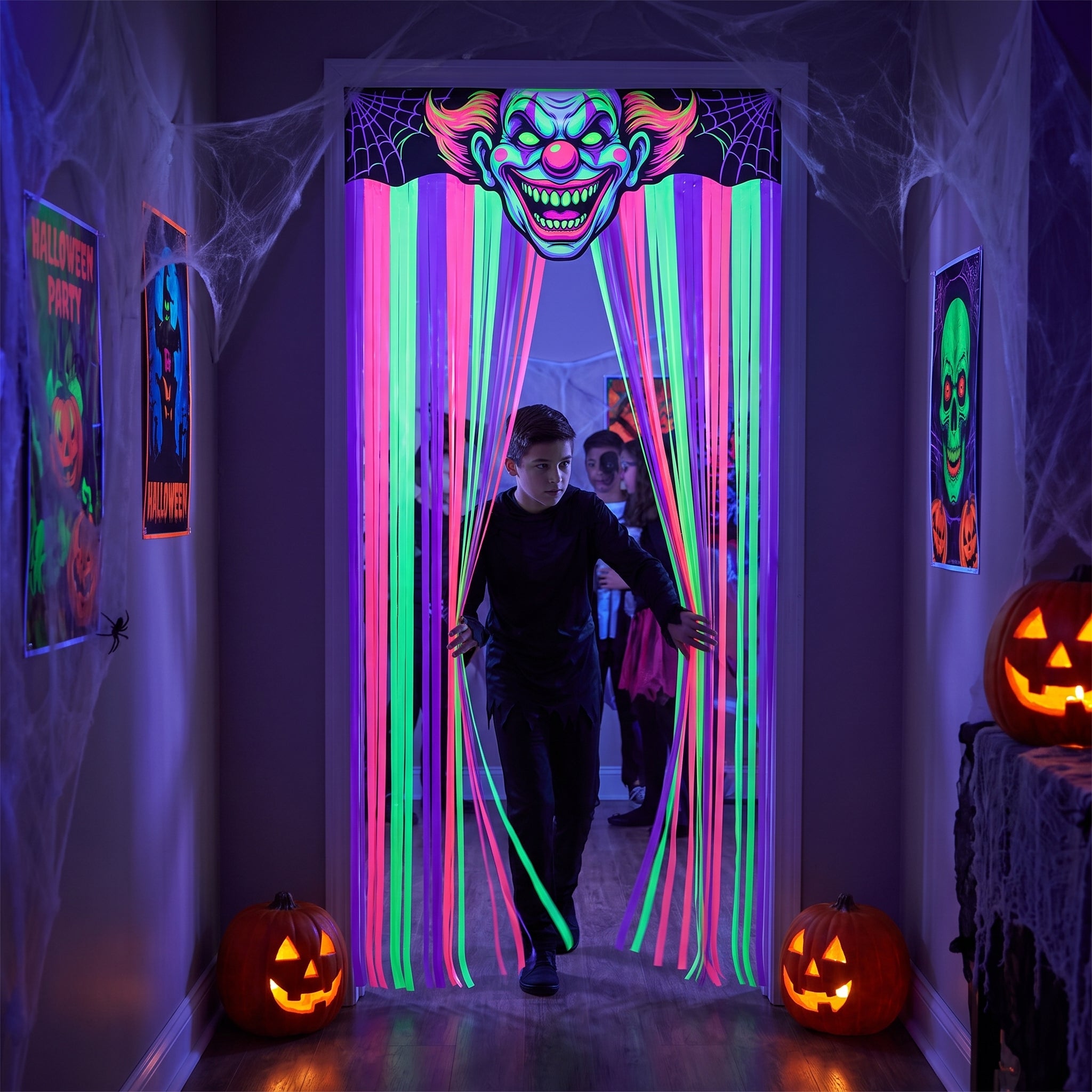 Creepy Carnival Neon Blacklight Doorway Curtain