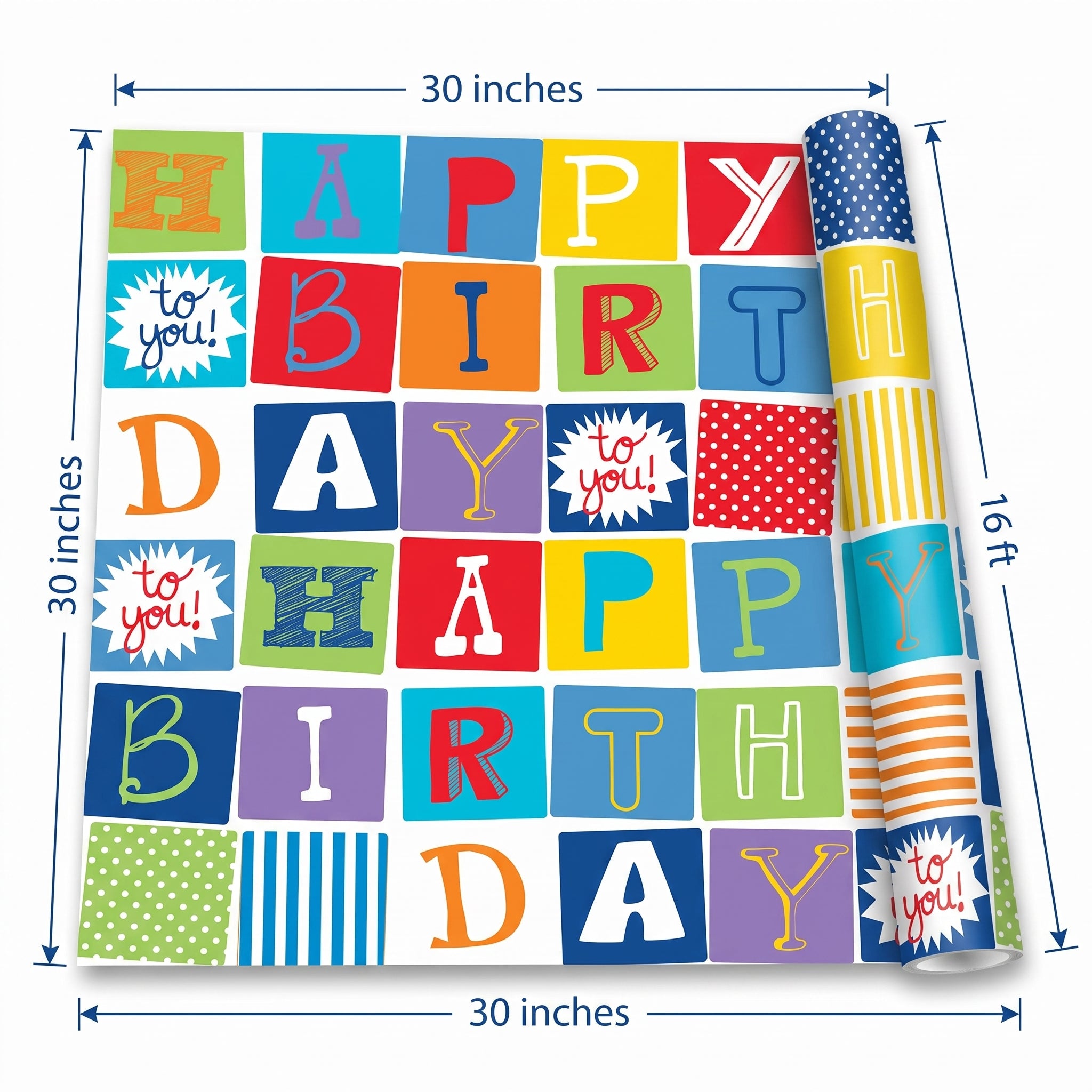 Vibrant Checkered Happy Birthday Wrapping Paper Roll, 16 ft