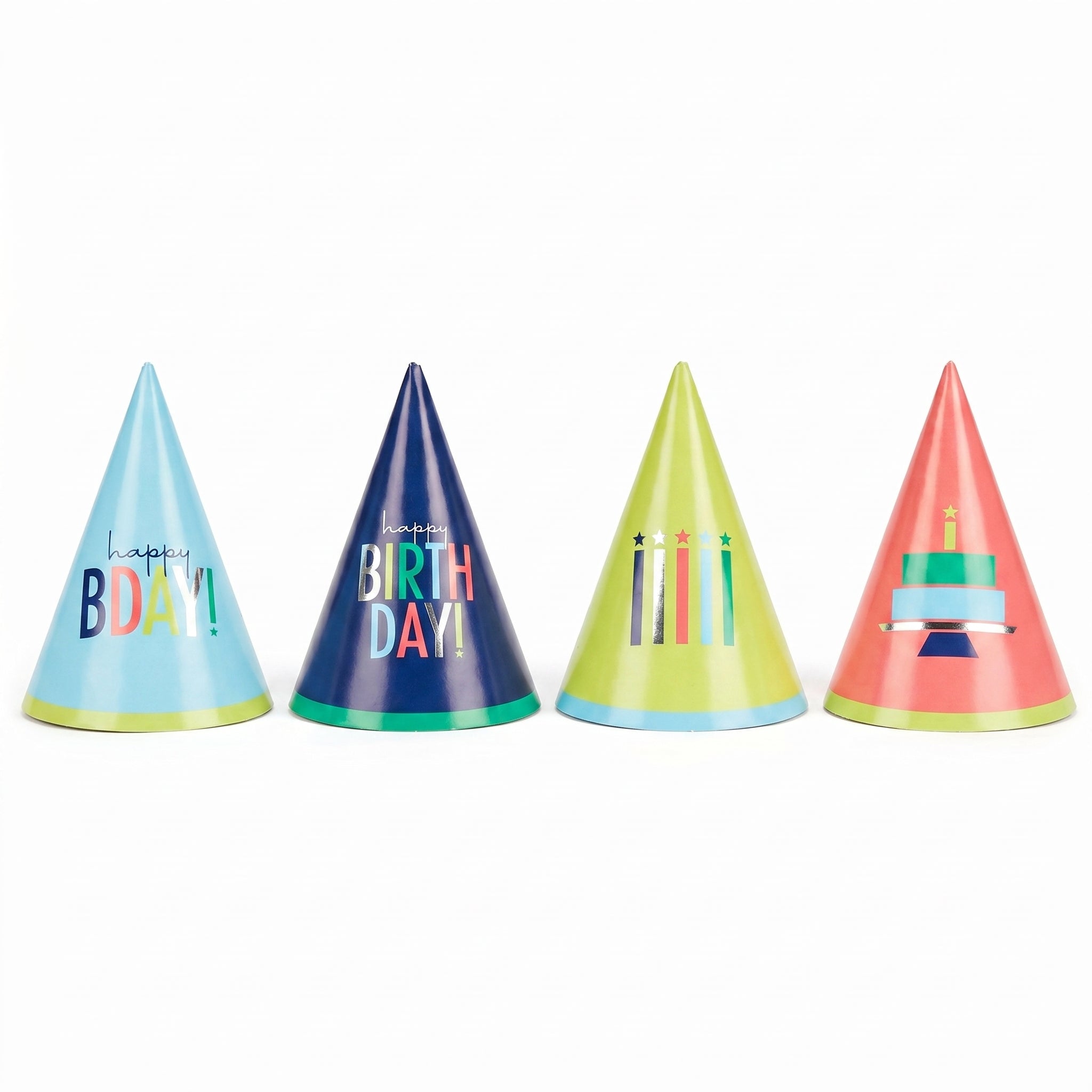 Modern Birthday Mini Foil Cone Hats - Pack of 12