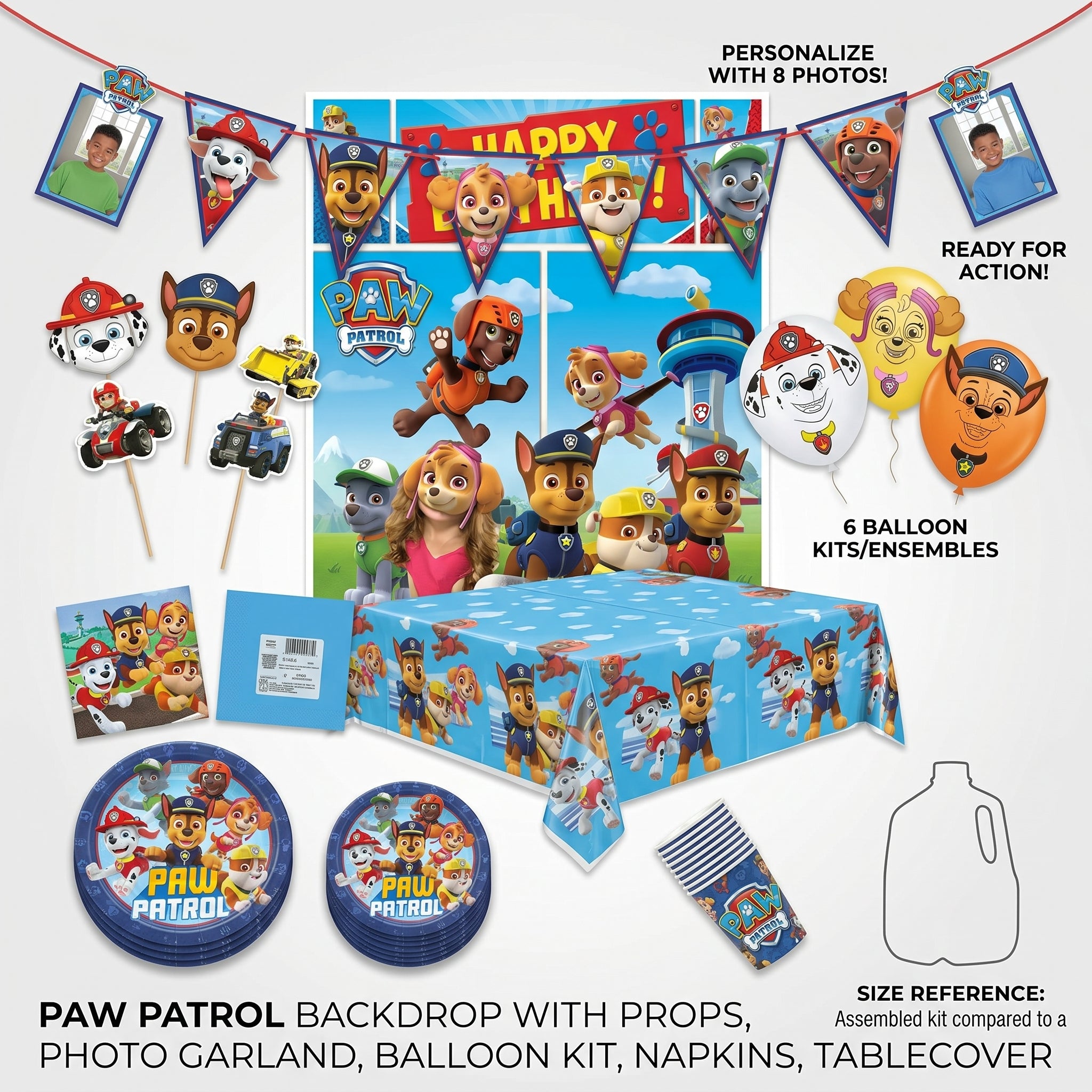 PAW Patrol Party Supplies Kit for 16 - Birthday Decorations with Happy Birthday Backdrop, Photo Booth Props, Photo Garland, Plates and Napkins