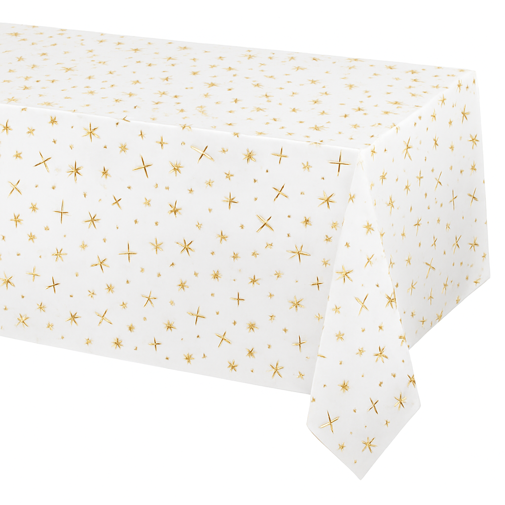 Gold Star Flannel-Backed Vinyl Fitted Tablecloth for Birthdays
