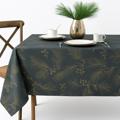 Christmas Traditional Gold Pine Metallic Fabric Table Cover