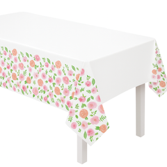 Floral Baby Shower Plastic Table Cover with Scalloped Edge