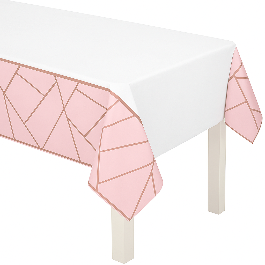 Elegant Blush and Rose Gold Geometric Plastic Table Cover