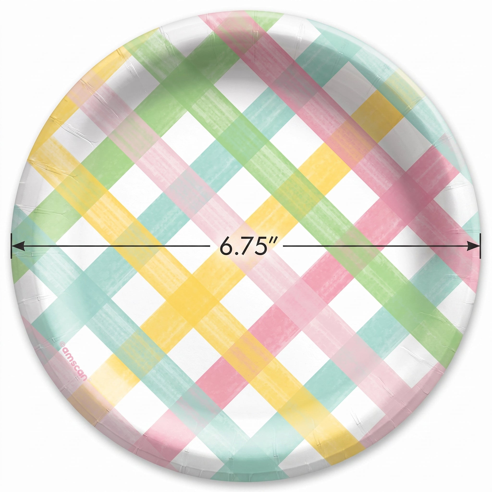 Spring Fun Pastel Plaid Round Paper Plates - 6.75-Inch, 50-Pack