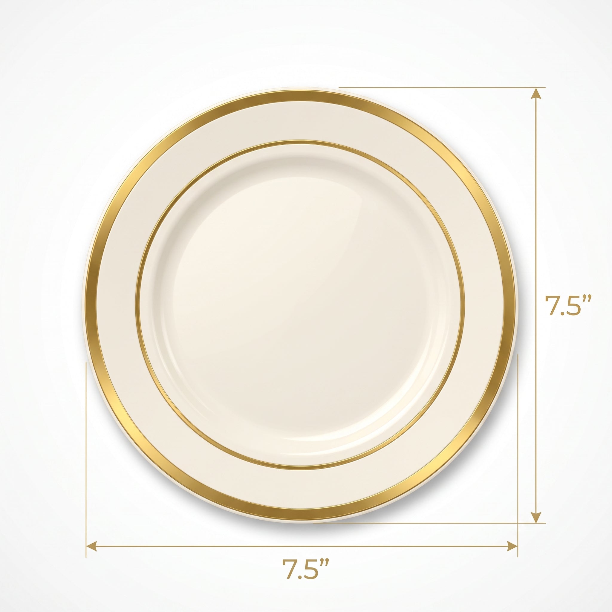 Elegant Gold Trimmed Cream Plastic Dessert Plates - 7.5", 20 Pack