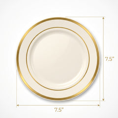 Elegant Gold Trimmed Cream Plastic Dessert Plates - 7.5", 20 Pack