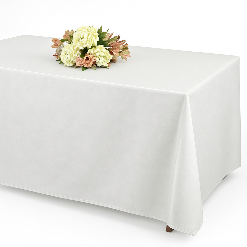 White Flannel-Backed Vinyl Fitted Table Cover, 72-Inch - 72 in.