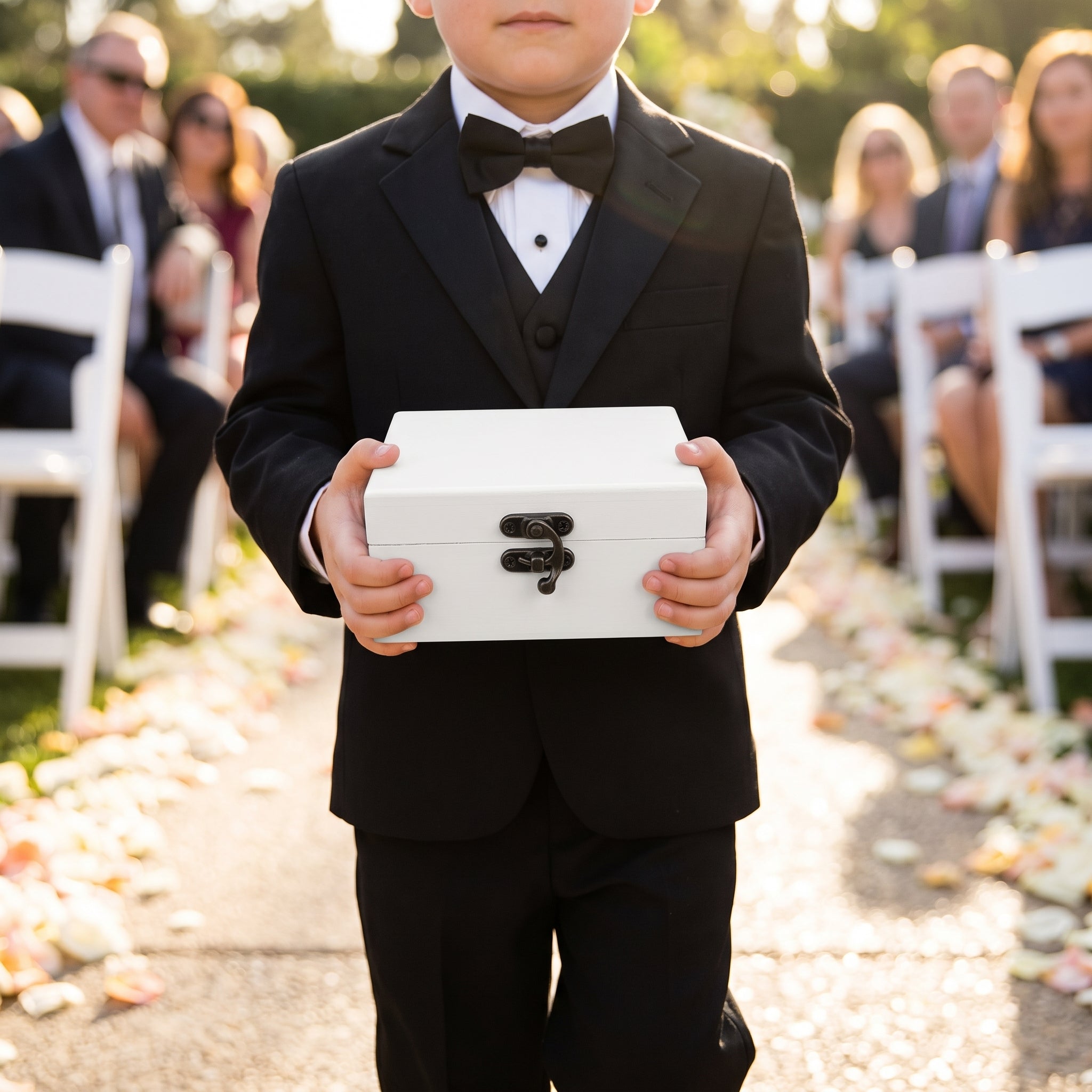 "I Thee Wed" Wedding Ring Bearer Box - Elegant White MDF Keepsake