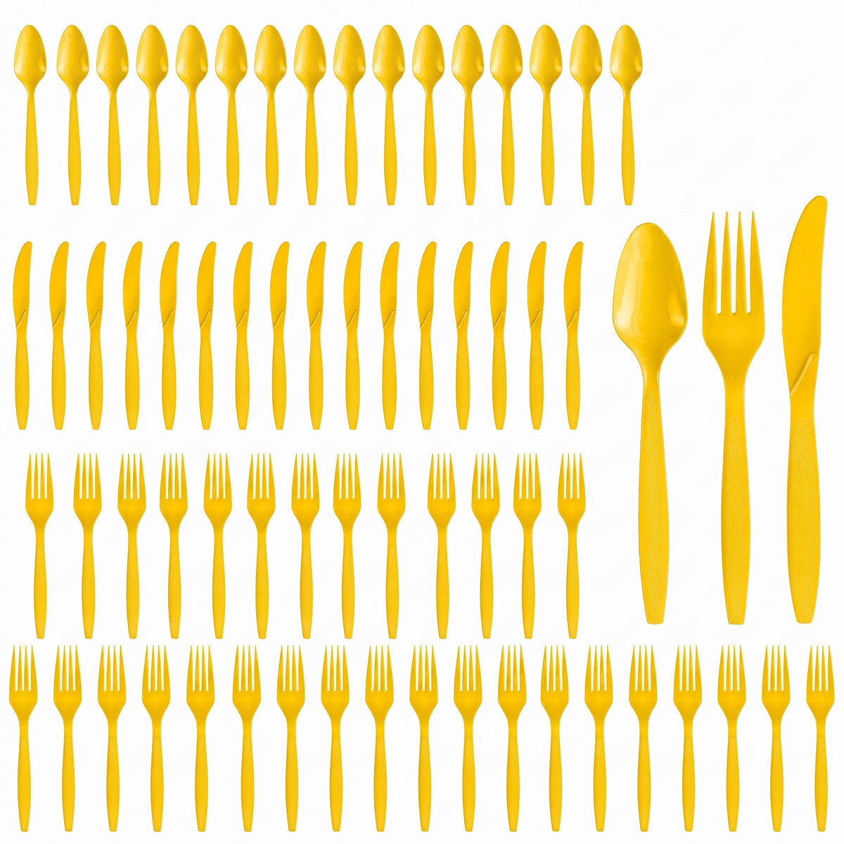 Sunshine Yellow Plastic Cutlery Set - 64 Pieces - 7.5 in.