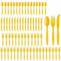 Sunshine Yellow Plastic Cutlery Set - 64 Pieces - 7.5 in.