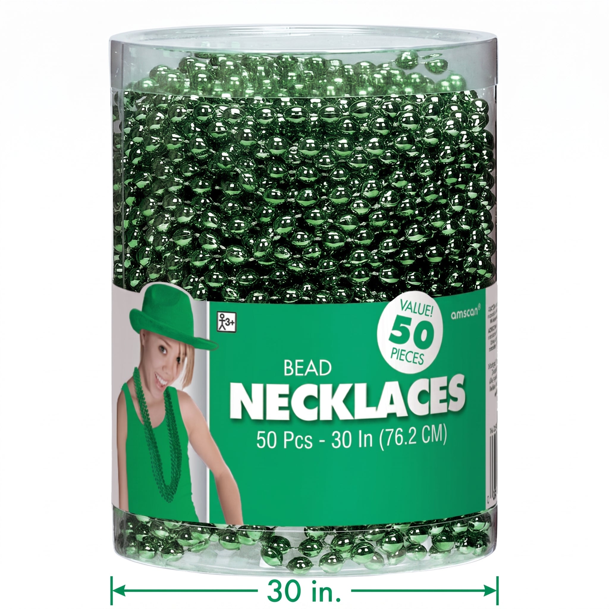 Festive Green Bead Necklaces - 50 Pack