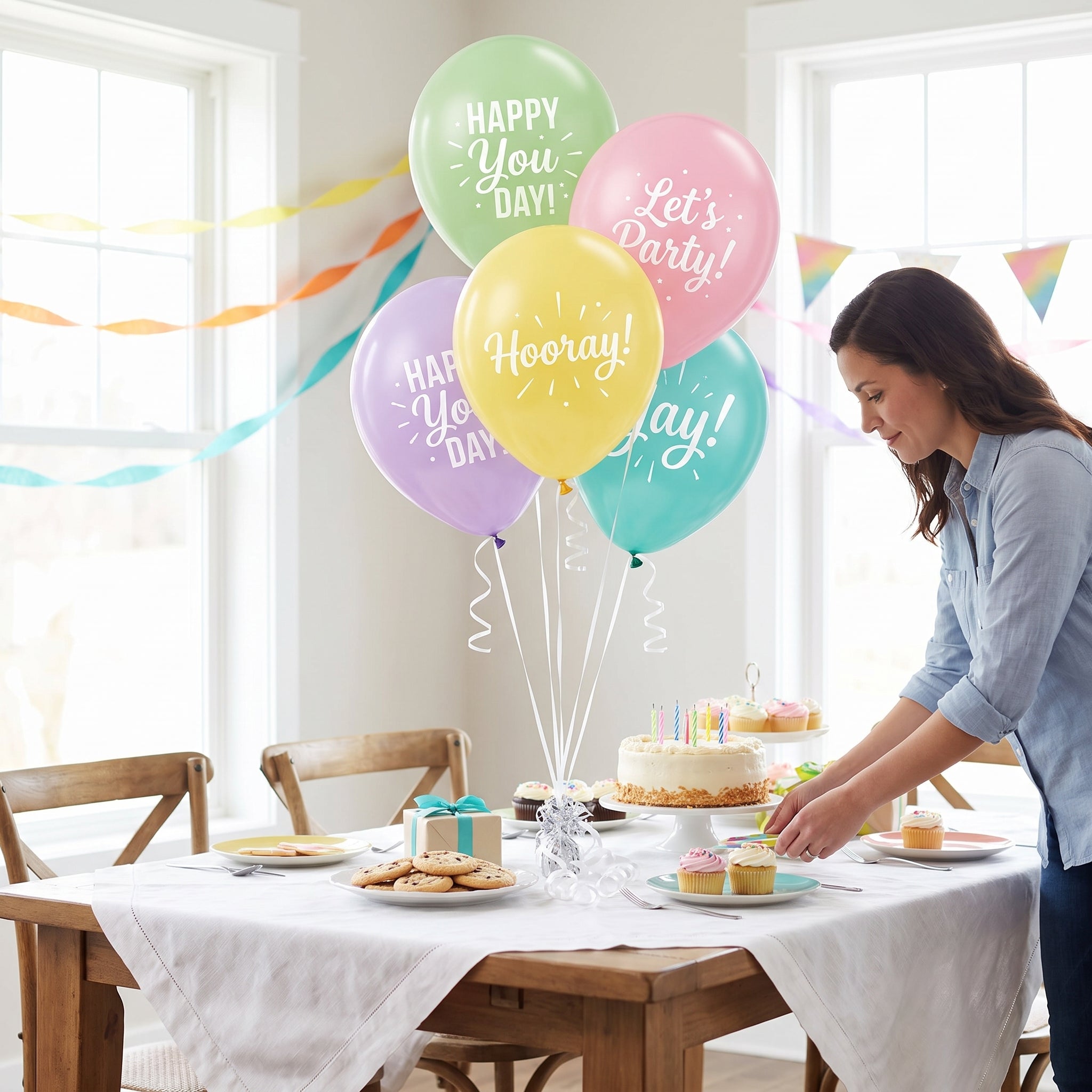 Pastel Printed Latex Balloons - Happy Birthday Assortment