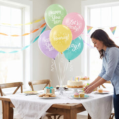 Pastel Printed Latex Balloons - Happy Birthday Assortment
