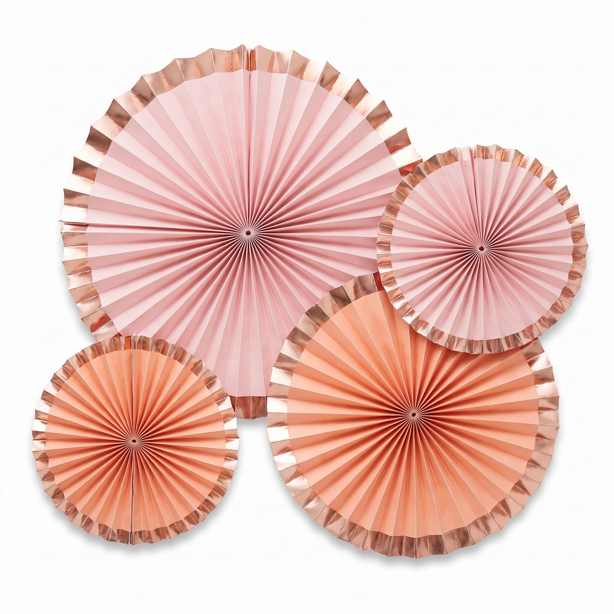 Rose Gold Parasol Paper Fans - Set of 4, 16-inch