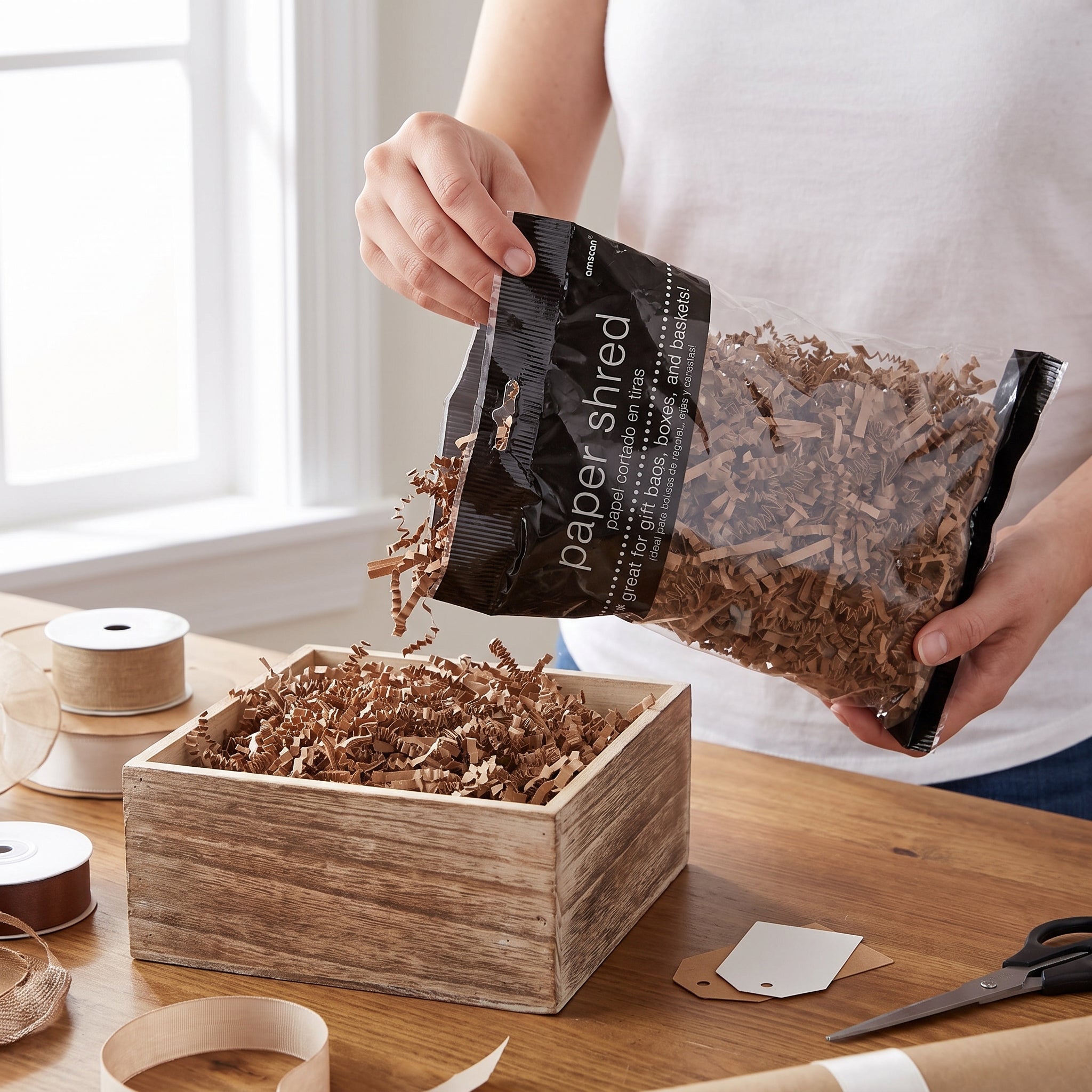 Brown Crinkle Paper Shreds for Gift Wrapping, 2 oz