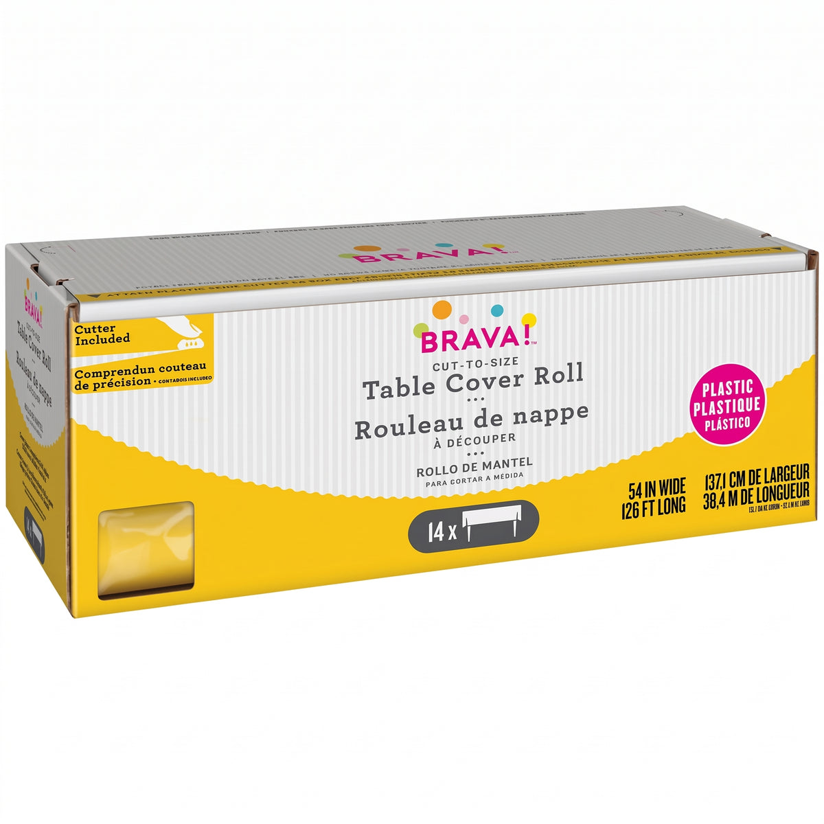 Yellow Plastic Table Cover Roll with Slide Cutter - 54in x 126ft