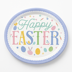 "Happy Easter" Pastel Oval Paper Plates - 12-Inch, 8 Pack