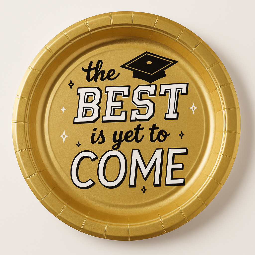 "The Best is Yet to Come" Metallic Gold Graduation Plates, 10.5-Inch, 8-Pack