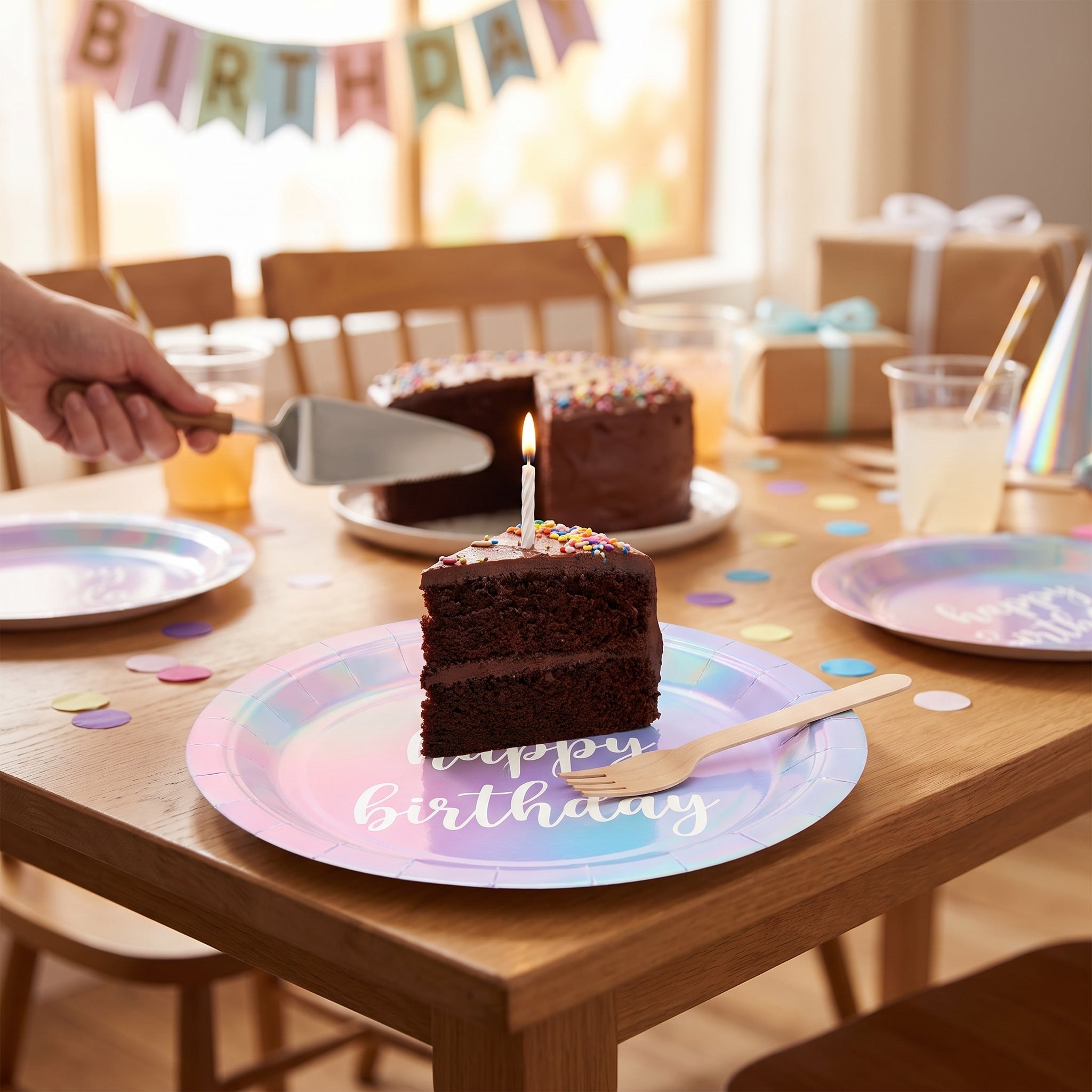 Luminous Iridescent 9" Happy Birthday Plates - 8 Pack